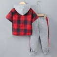 thumbnail image 6 of Bosanter Little Boys Casual Outfit Sets Short Sleeve Patchwork Plaid Prints 3T 4T TShirt Tops Pants Clothes Set for Kids, Red 2-3T, 6 of 7
