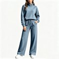 thumbnail image 5 of Lmueinov Two Piece Sets for Women Fleece Sweatsuit Button Mock Neck Sweatshirts Wide Leg Sweatpants Workout Lounge Sets with Pockets Fall Casual Outfits, 5 of 6