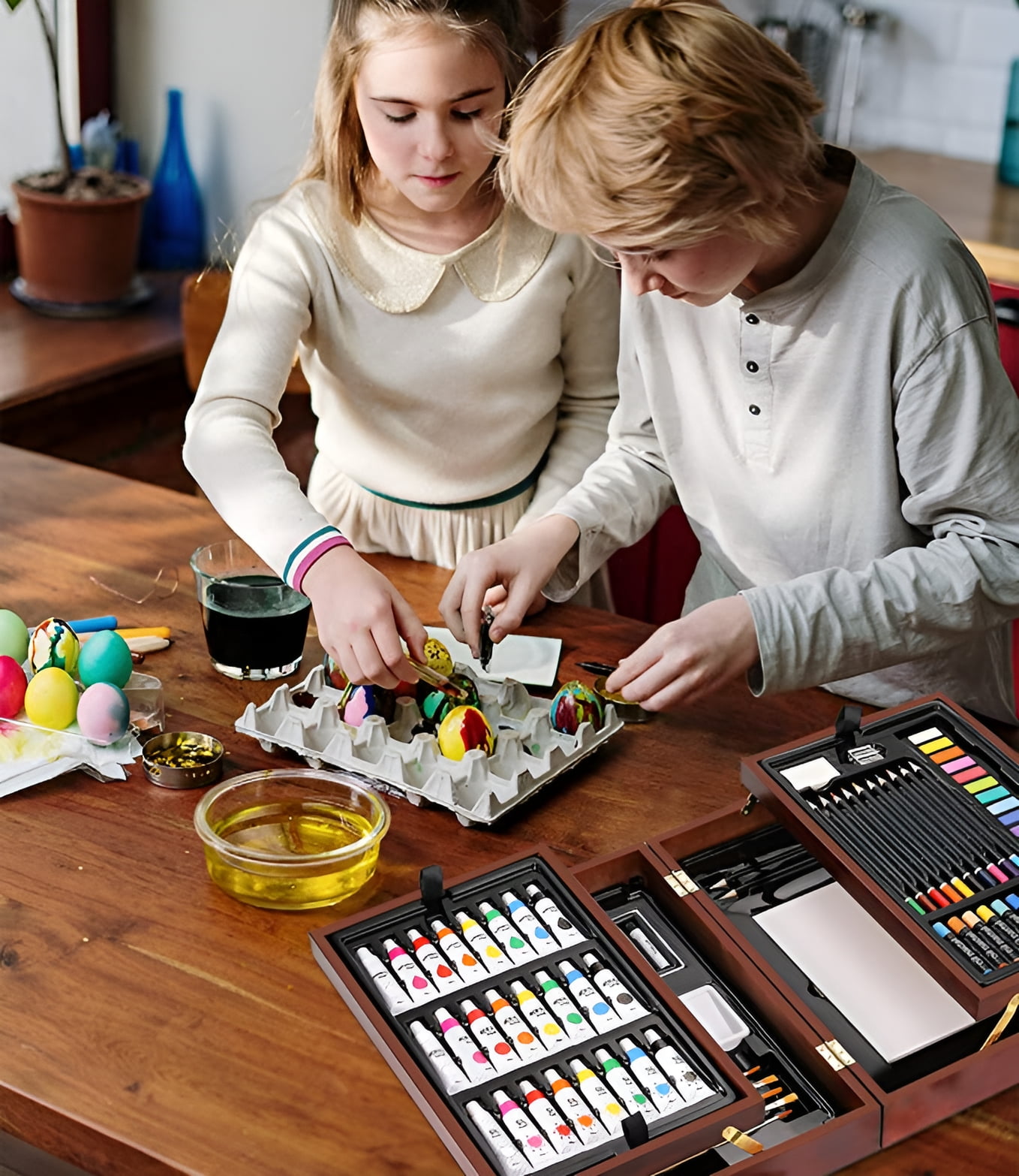 Vigorfun Art Supplies 85 Pieces, Deluxe Wooden Art Set Crafts Drawing Painting Kit with 2 Sketch Pads, Oil Pastels, Acrylic, Watercolor Paints, Creative Gifts Box for Adults Artist Kids