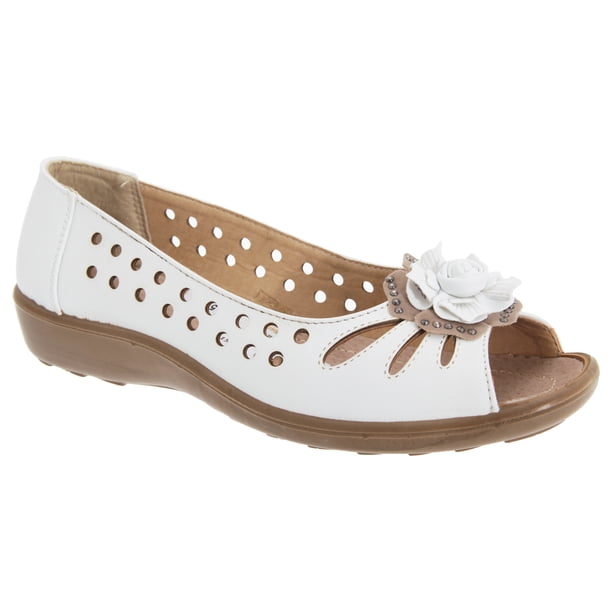 Boulevard - Zapatos casuales con puntera abierta modelo Punched para mujer (Blanco)