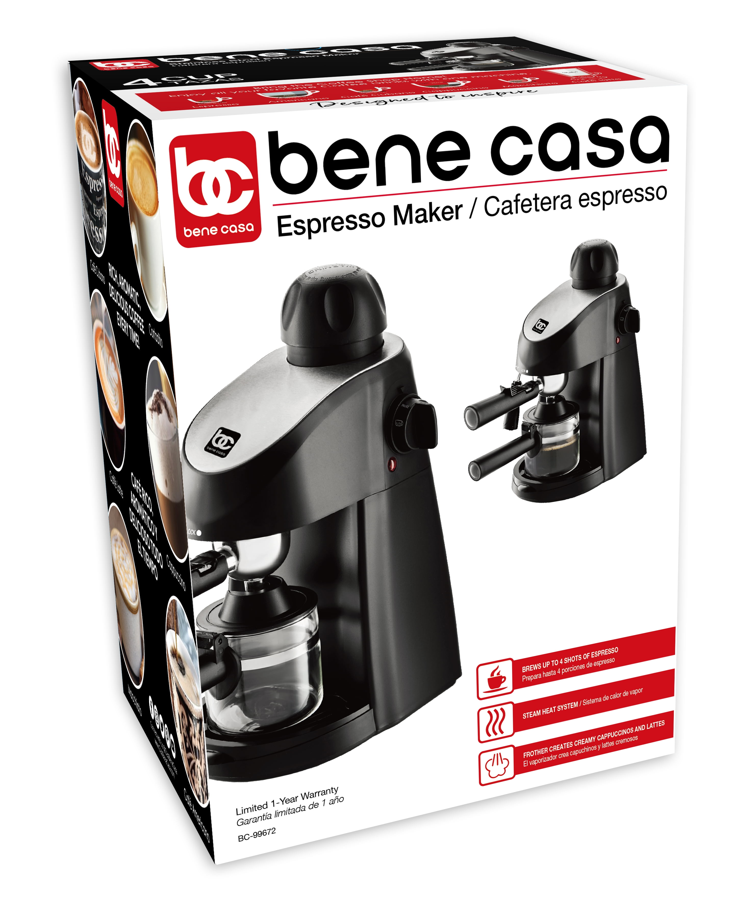 Bene Casa 4-cup stainless-steel espresso maker with steam frother function, cappuccino  maker, - 4-Cup Steam Espresso - On Sale - Bed Bath & Beyond - 33030923