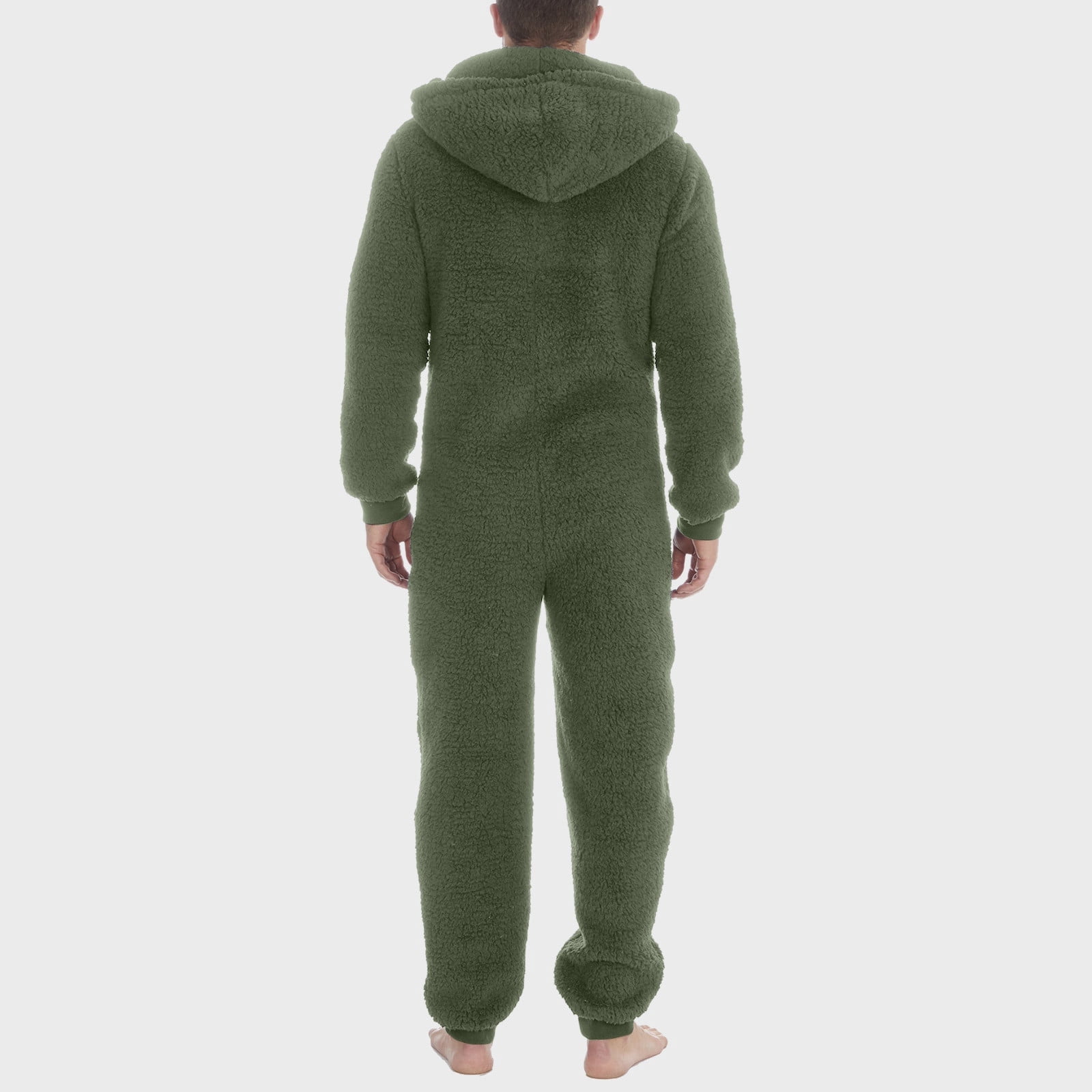 Mens Fuzzy Fleece Hooded Jumpsuits Long Sleeve Zip Up Piece Plush Pajamas Onesies Big and Tall Overall Rompers