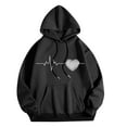 thumbnail image 4 of Women's Casual Hoodies Fashion Print Drawstring Long Sleeve Pullover Tops Outdoor Sport Drop Shoulder Sleeves Sweatshirt Black L, 4 of 5