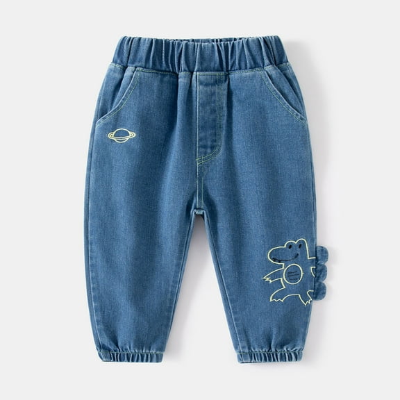 Baby Jeans Toddler Baby Boys Summer Thin Breathable Loose Wide Leg Jeans with Dinosaur Embroidery Boys Jeans Dark Blue 1 Years-2 Years