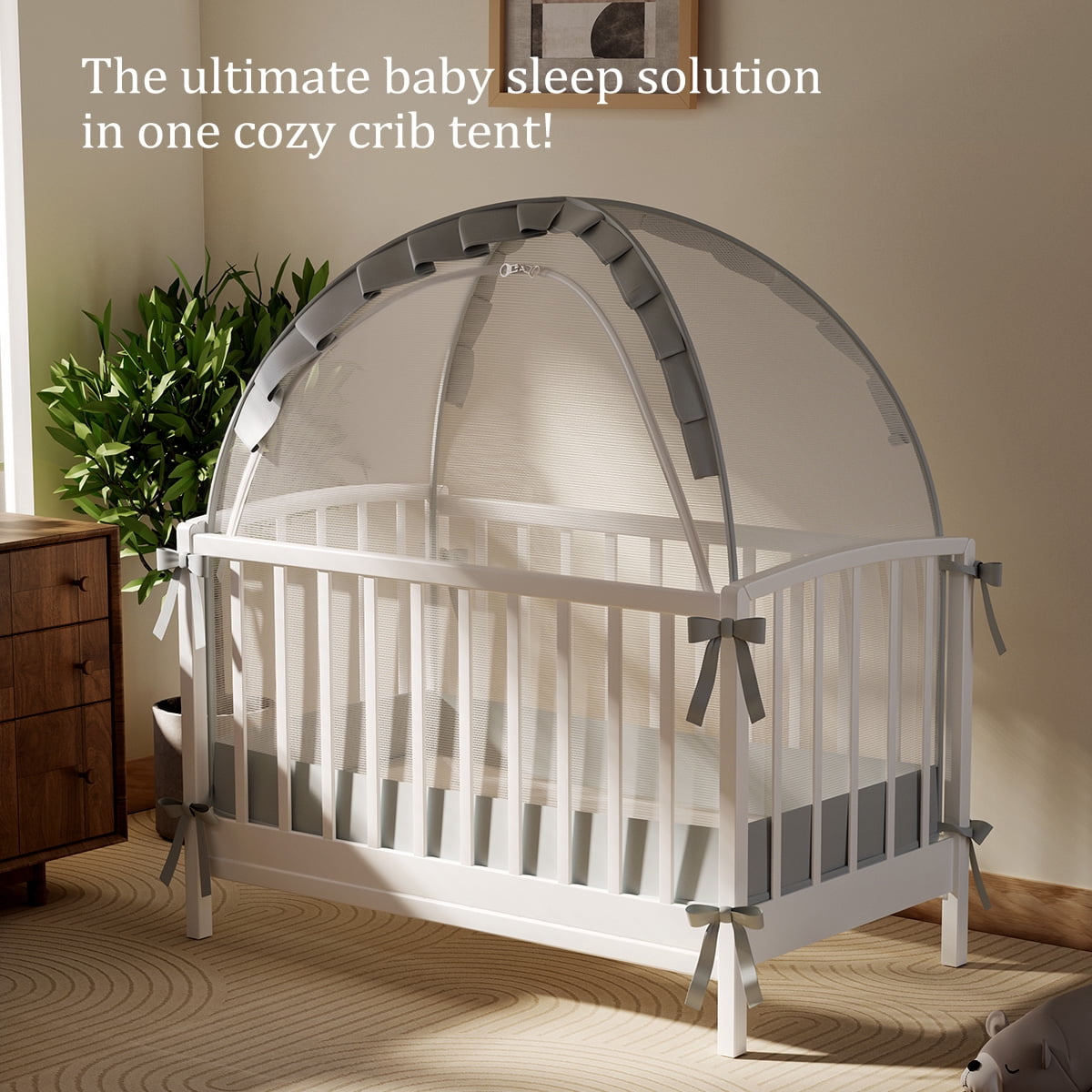 Crib Tent for Baby, Caveen Baby Crib Cover, Pop up Crib Canopy with Auto-Lock Zipper, Large Opening and Space, Portable