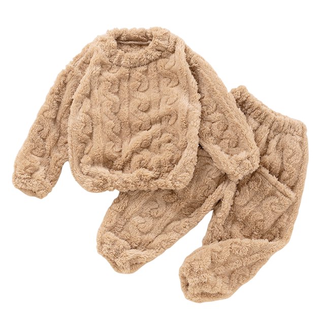 Gibobby Conjunto de Sudadera y Leggings de Lana Conjunto de ropa de 2 piezas para niños y niñas de invierno de forro polar de color sólido de manga larga(Caqui,5-6 Años)