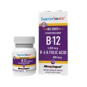 Superior Source No Shot Vitamin B12 Cyanocobalamin (5000 mcg), Vitamin B6, Folic Acid, 100 Count Dietary Suppl;ement