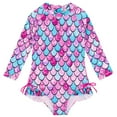 thumbnail image 1 of Kids Girl Rash Guard Swimsuit Hawaiian Ruffle Long Sleeve Sun Protection Girls Bathing Suit Size 4-5 Years Girls Clothing, 1 of 9
