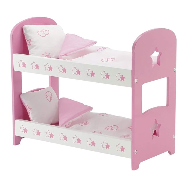 Litera para muñecas Emily Rose, 14 pulgadas, rosa/blanco con ropa de cama