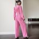 thumbnail image 3 of Gibobby Conjuntos de sudadera con bloques Traje pantalón de dos piezas con capucha y pierna recta de terciopelo a la moda de color sólido para mujer(Rosa,CH), 3 of 5