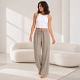 thumbnail image 5 of Wrongduck Women's Wide Leg Pants High Rise Flowy Trousers with Pockets, Wrinkle Resistant Casual Work Business Lounge Pants, 5 of 6