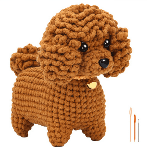 Crochet Kit DIY Teddy Dog with Knitting Yarn Needles Plush Doll Easy for Beginner Includes Enough Hook