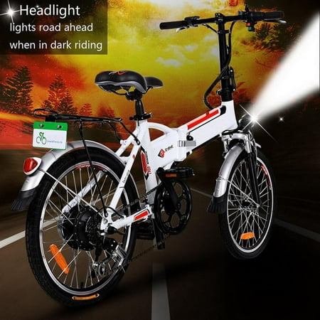 Hascon 19'' Electric Folding Bike 7-Speed Mountain Bicycle,White (Best Folding Electric Bike Uk)