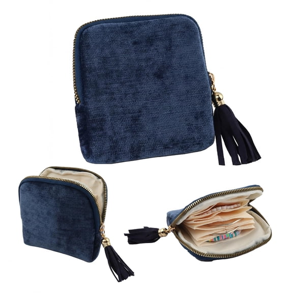 Travel Jewelry Case, Soft Velvet Organizer Pouch with 5 Compartments & Tassel Zipper, Anti-Scratch Jewelry Bag Storage Holder for Bangle Bracelets Earrings Necklace, Women Gifts