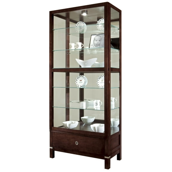 Howard Miller Williamson Curio Cabinet 680-515 Espresso Finish Home Decor, Full-Extension Drawer, Five Glass Shelves, Six Level Display Case, Locking Slide Door, Halogen Light