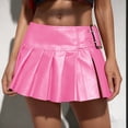 thumbnail image 2 of DHFJKG Skirts For Women Pu Leather Buckled Low Rise Pleated Mini Skirt A Line Night Out Party Club Cozy Skirt, 2 of 7