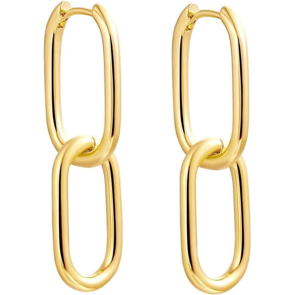 Dainty Paperclip Huggie Hoop Earrings 14K Gold Plated Chunky Chain Link Earrings Simple Cable Link Earrings for Women