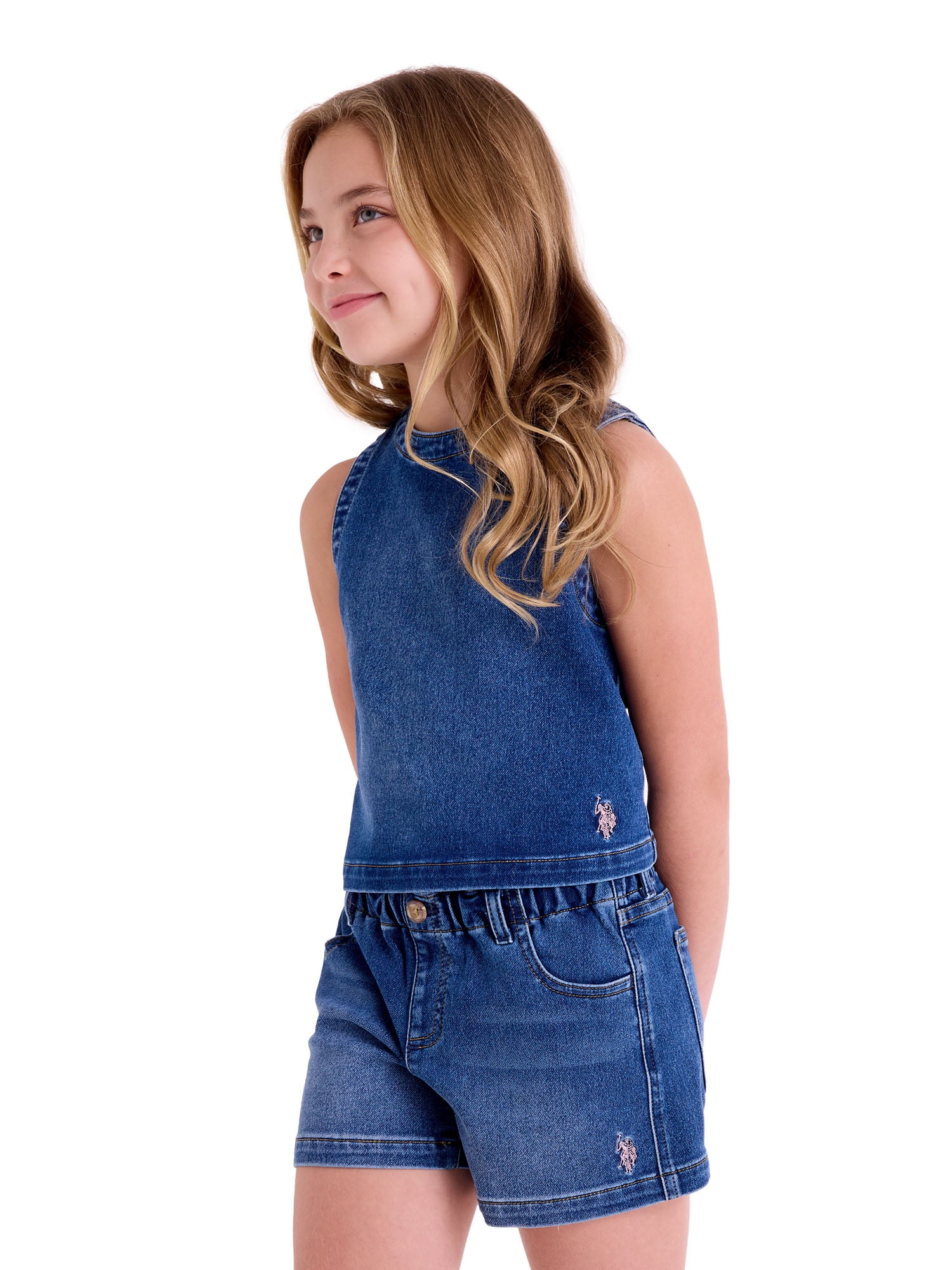 U.S. Polo Assn. Girls Knit Denim Pull On Short, Sizes 4-18