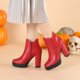 thumbnail image 2 of Botas Chelsea de Tacón Alto grueso Allegra K con cremallera Plataforma para Mujer Rojo 36, 2 of 7