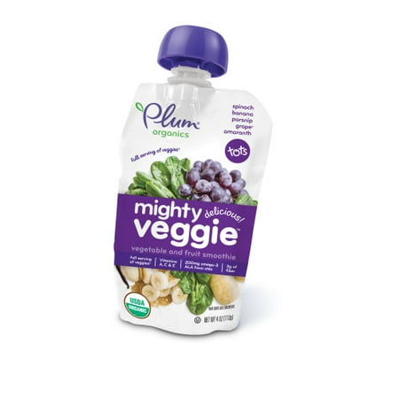 (4 pack) (4 Pack) Plum Organics Mighty Veggie Spinach, Parsnip, Grape & Amaranth, 4oz