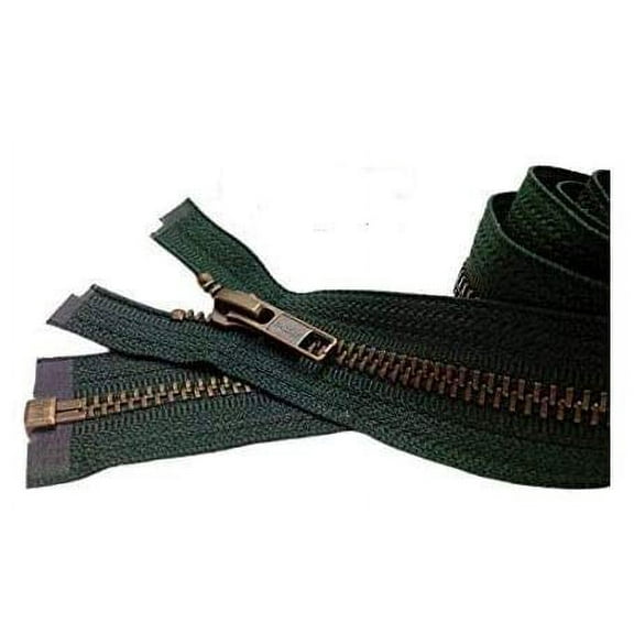 YKK- Jacket Zippers YKK #5 Antique Brass- Metal Teeth Separating for Crafter's Special Color Hemlock Green #890 Made in USA -Custom Length (17 inches)