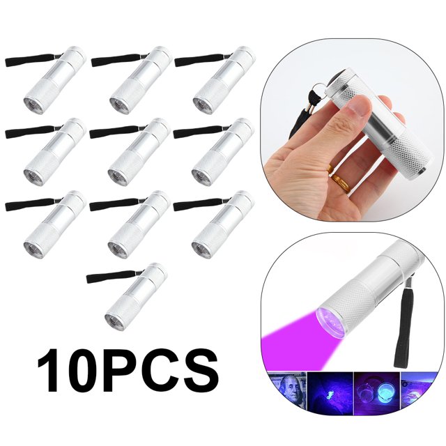 Linterna Portátil UV 9 LED Fondo Antideslizante 395 Nm (plateada) Color Morado