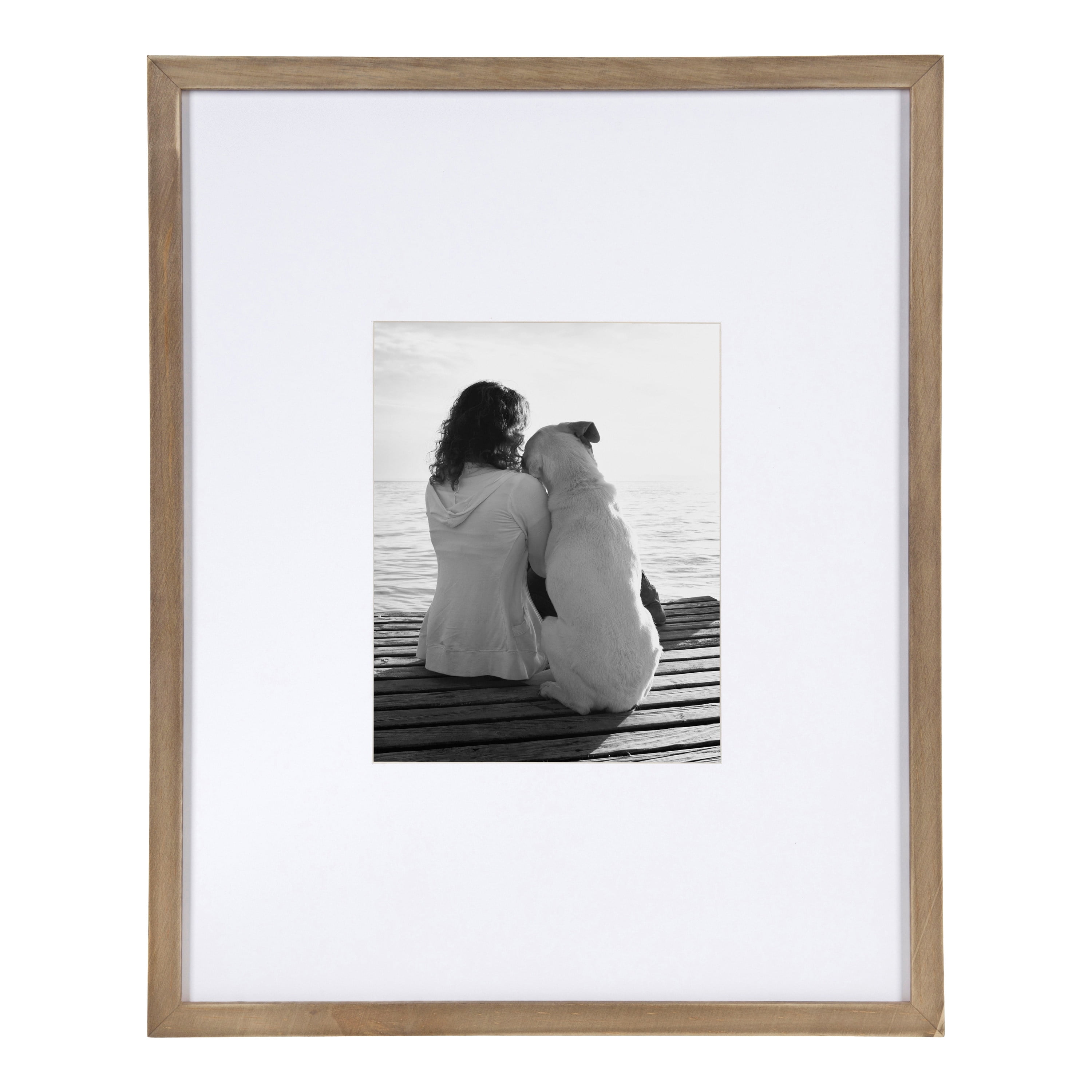 DesignOvation Gallery Wood Photo Frame Set for Customizable Wall Display, Rustic Brown 16x20 matted to 8x10, Pack of 2