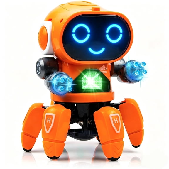 Lvelia Robot Toy for Kids, Intelligent Electronic Walking Dancing Robot Toys with Flashing Lights and Music for Age 3-12 Year Old Boys Girls Birthday Gift Present,Orange