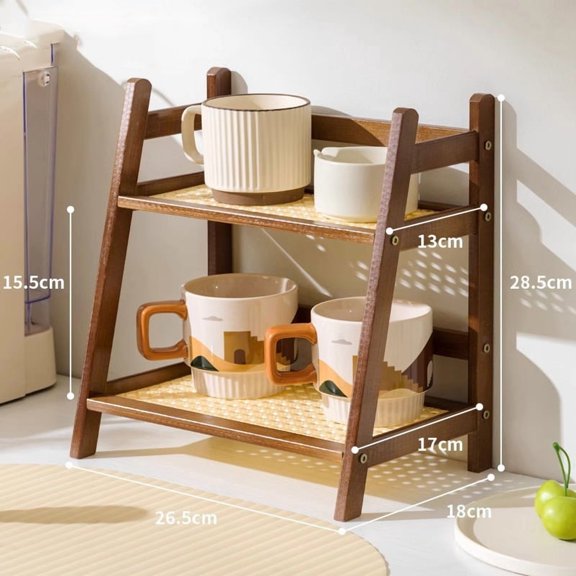Countertop Organizer 2 Layer Coffee Cup Holder Multipurpose Bamboo Storage Shelf for el Apartment Dressing Table Kitchen Home