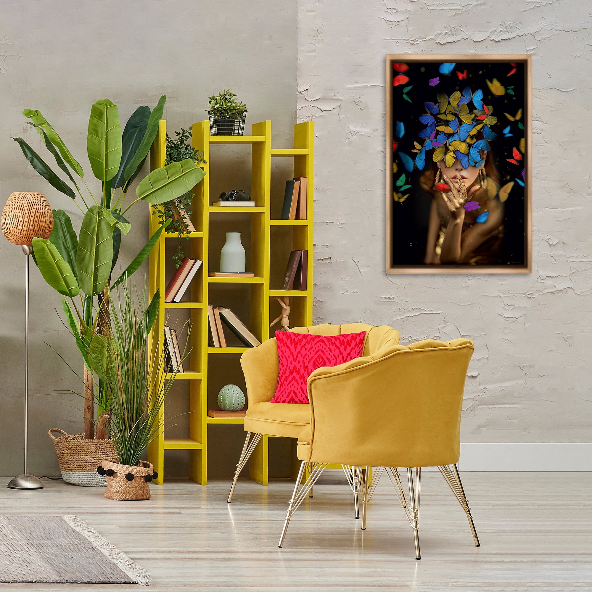 Stupell Industries Butterfly Swathed Woman Animals Painting Brown Floater Framed Canvas Art Print Wall Art, 21 x 31