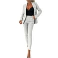 thumbnail image 3 of Jinhomg Dressy Business Outfits for Women Open Front Notched Neck Blazers with Slim Straight Pants 2 Piece Summer Office Suit Sets White M, 3 of 9