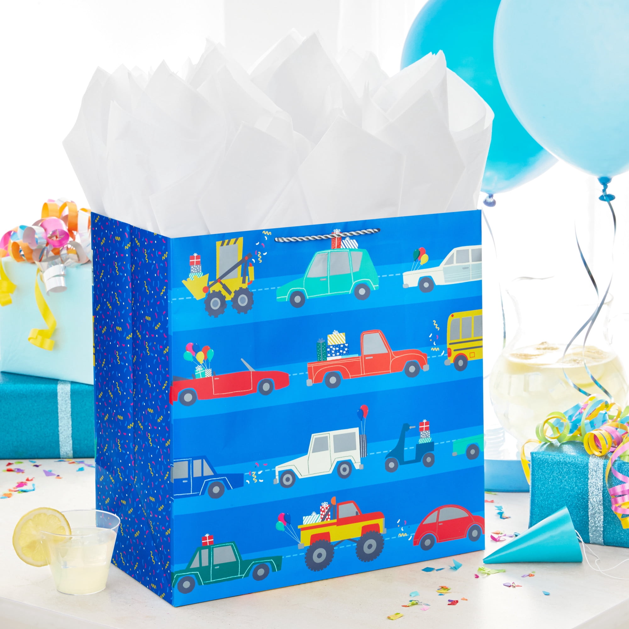Hallmark Extra-Deep Gift Bag (Vehicles on Blue)