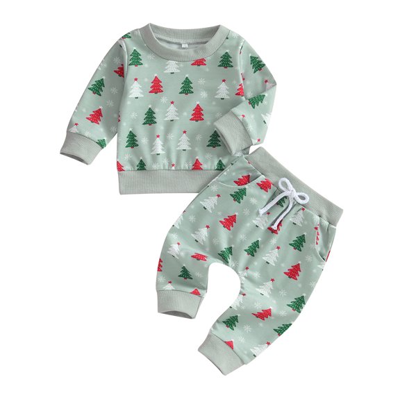 Okbabeha Christmas Outfit Toddler Baby Boy Girl Clothes 0 3 6 9 12 18 24Months 2t 3t Candy Cane Sweatshirt Top Long Pants Set