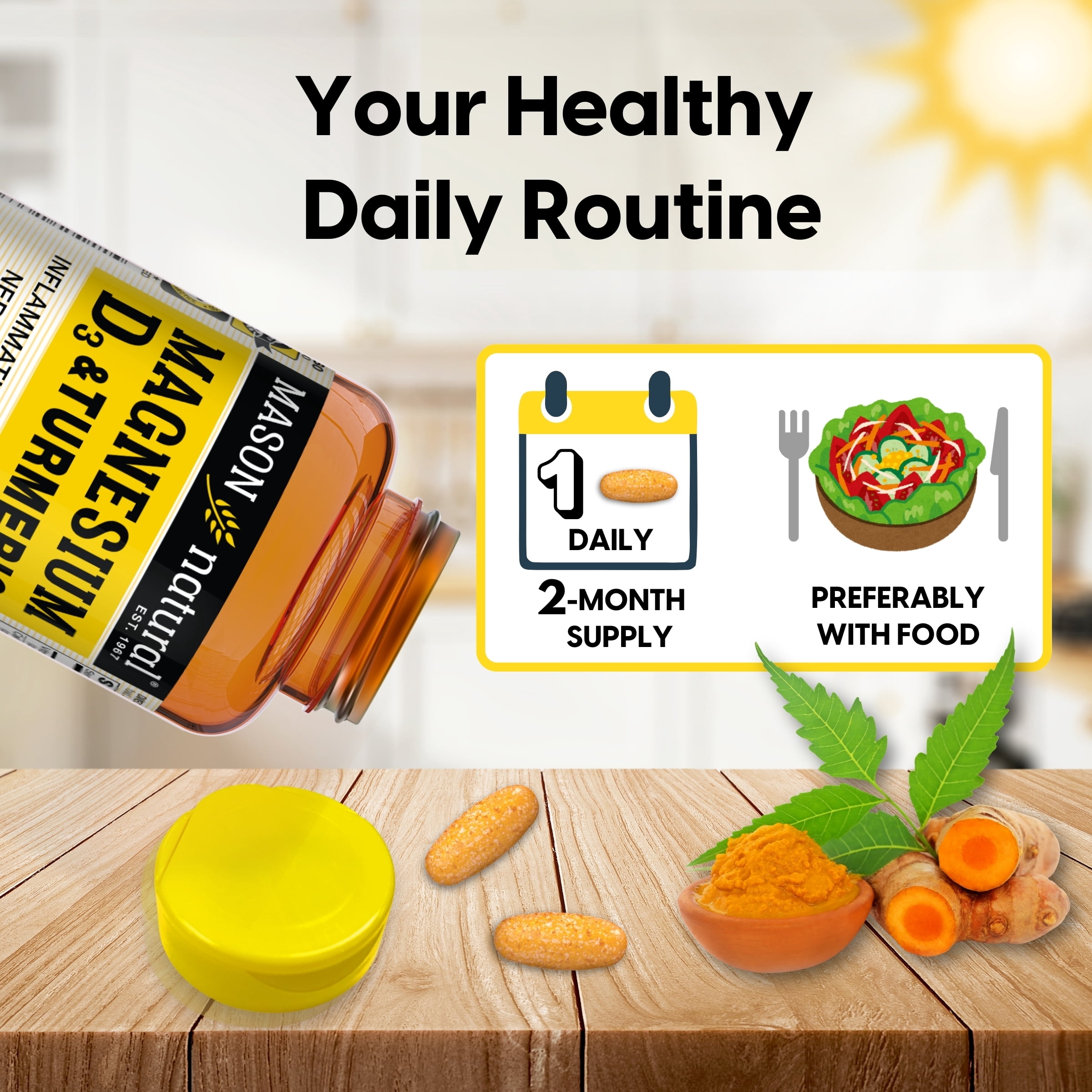 (3 pack) Mason Natural Magnesium & Vitamin D3 Supplement for Nervous & Heart Health, 60 Tabs