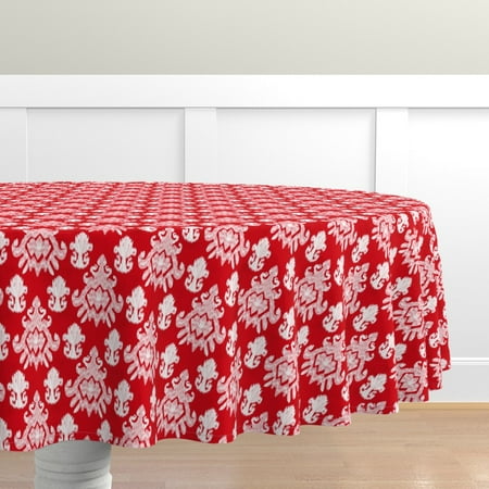 

Cotton Sateen Tablecloth 70 Round - Christmas Ikat Red White Winter Holiday Candy Colors Decor 11H Texture Home Print Custom Table Linens by Spoonflower