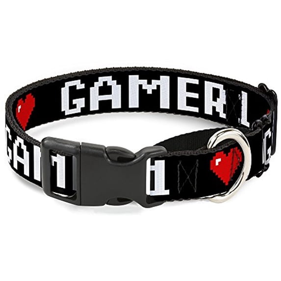 Buckle-Down Gamer 1 Heart 8-Bit Black White Red Martingale Dog Collar
