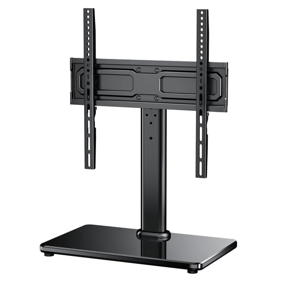 MountFTV Swivel Table Top TV Stand for 24-60 inch TVs, Holds up to 88lbs, Max 400x400mm, 50 degrees Swivels Adjustable Tabletop TV Stand with Tempered Glass Base