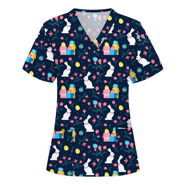 Pntutb Blusa de uniforme de trabajo con cuello en V y manga corta para mujer Pntutb Pntutb-5546