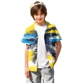 thumbnail image 3 of Abcomgle Boys Hawaiian Shirt 5/6 Cartoon Palm Tree Print Beach Shirts for Boys Button Down Short Sleeve Beach Hawaiian Clothes for Boys,Yellow,12-13Years, 3 of 5