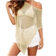 thumbnail image 2 of YSUEJPF Womens Sheer Poncho Mesh Beach Coverup One Shoulder Irregular Knit Swimsuit Cover Up Batwing Sleeve Breathable Beachwear, 2 of 6