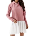 thumbnail image 1 of Femmes Pull à Capuche Robe Patchwork Manches Longues Sweat-Shirt Robe Décontractée Coupe Ample Swing Automne Mini Robe, 1 of 7