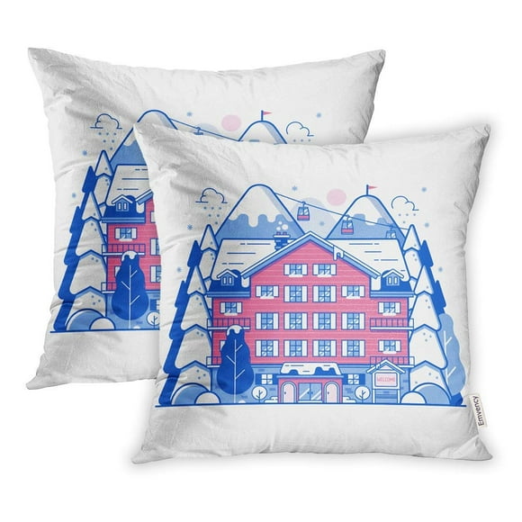 EREHome Ski Resort Landscape in Line Monoline Winter Mountain Hotel Abstract Snowy Pillow Case Pillow Cover 20x20 inch Set of 2