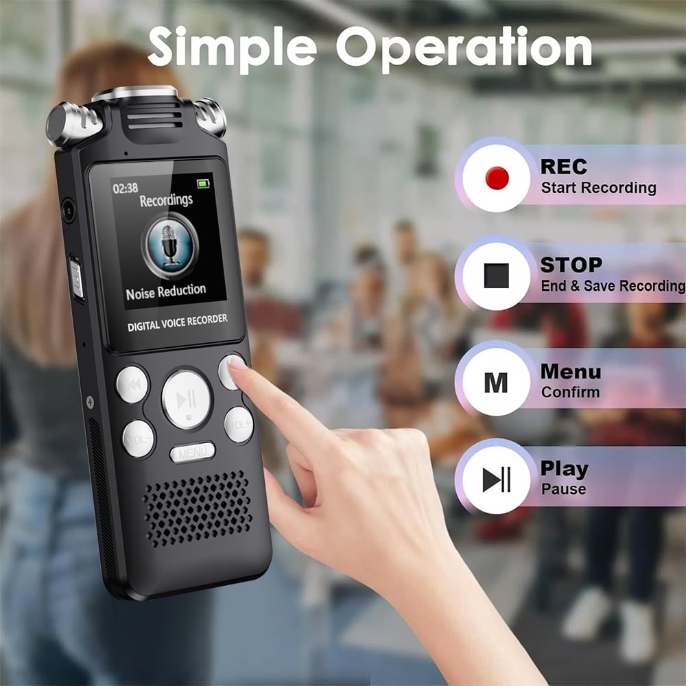 Wiher Portable Digital Voice Recorder With Playback Function 32GB Voice Activated Recorder Password Protection Noise Reduction MP3 Type-C for Lectures, Meetings Device, Interviews