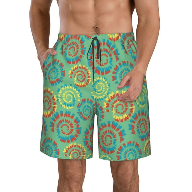 Balery Colourful Tie Dye Traje de Baño Estilo Hawaiano para Hombre, Shorts de Secado Rápido con Bolsillos-XX-Large