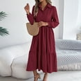 thumbnail image 4 of Efsteb Maxi Dress for Women 2025 Long Sleeve Lapel V Neck A Line Ruffle Dress Elegant Tiered Cocktail Party Dresses (Wine,S), 4 of 8
