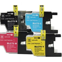 LC75 Black Color Ink Compatible Replacements for Brother LC-71 LC-75 MFC-J280W MFC-J425W MFC-J430W MFC-J435W LC75 (4 Pack - Black, Cyan, Magenta, Yellow)