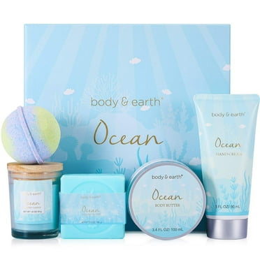 Bath and Body Set for Women, 5 Pcs Ocean Spa Baskets Holiday Beauty Birthday Mothers Day Gifts Sets for Her Mom
