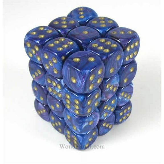 Purple Lustrous Dice with Gold Pips D6 12mm (1/2in) Pack of 36 Chessex