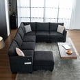 thumbnail image 3 of Noble House Canapé Sectionnel Modulaire en U avec Ottomane de Rangement et Ports USB, Grand Canapé d'Angle 6 Places, Noir, 3 of 9