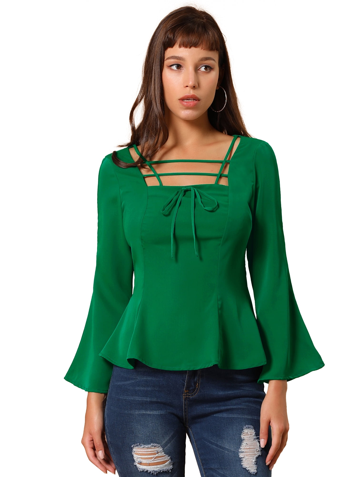 Allegra K Women's Square Neck Bell 